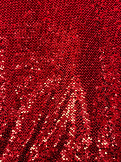 Luxury red sequins embroidered on great quality of stretch velvet 4-way stretch 58/60” Sold by the YD. Ships Worldwide from Los Angeles cali