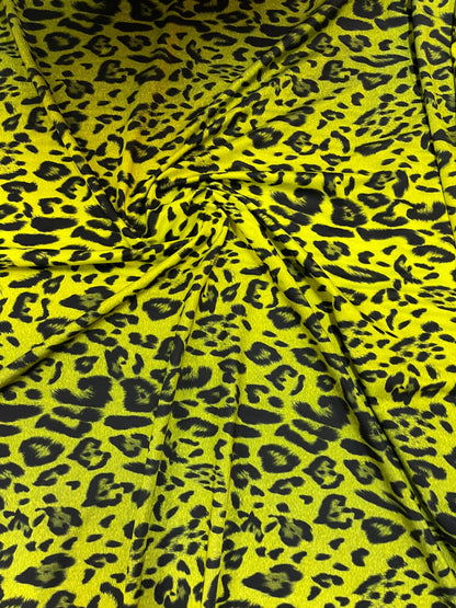 Exotic Leopard design print on ombre neon ye spandex 4-way stretch 58/60” Sold by the YD. Ships Worldwide from Los Angeles California USA.
