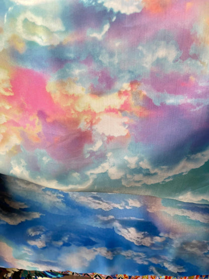 Celestial clouds design print on best quality of nylon spandex 4-way stretch 58/60” Sold by the YD. Ships Worldwide from Los Angeles cali
