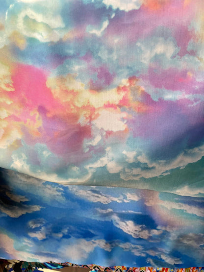 Celestial clouds design print on best quality of nylon spandex 4-way stretch 58/60” Sold by the YD. Ships Worldwide from Los Angeles cali