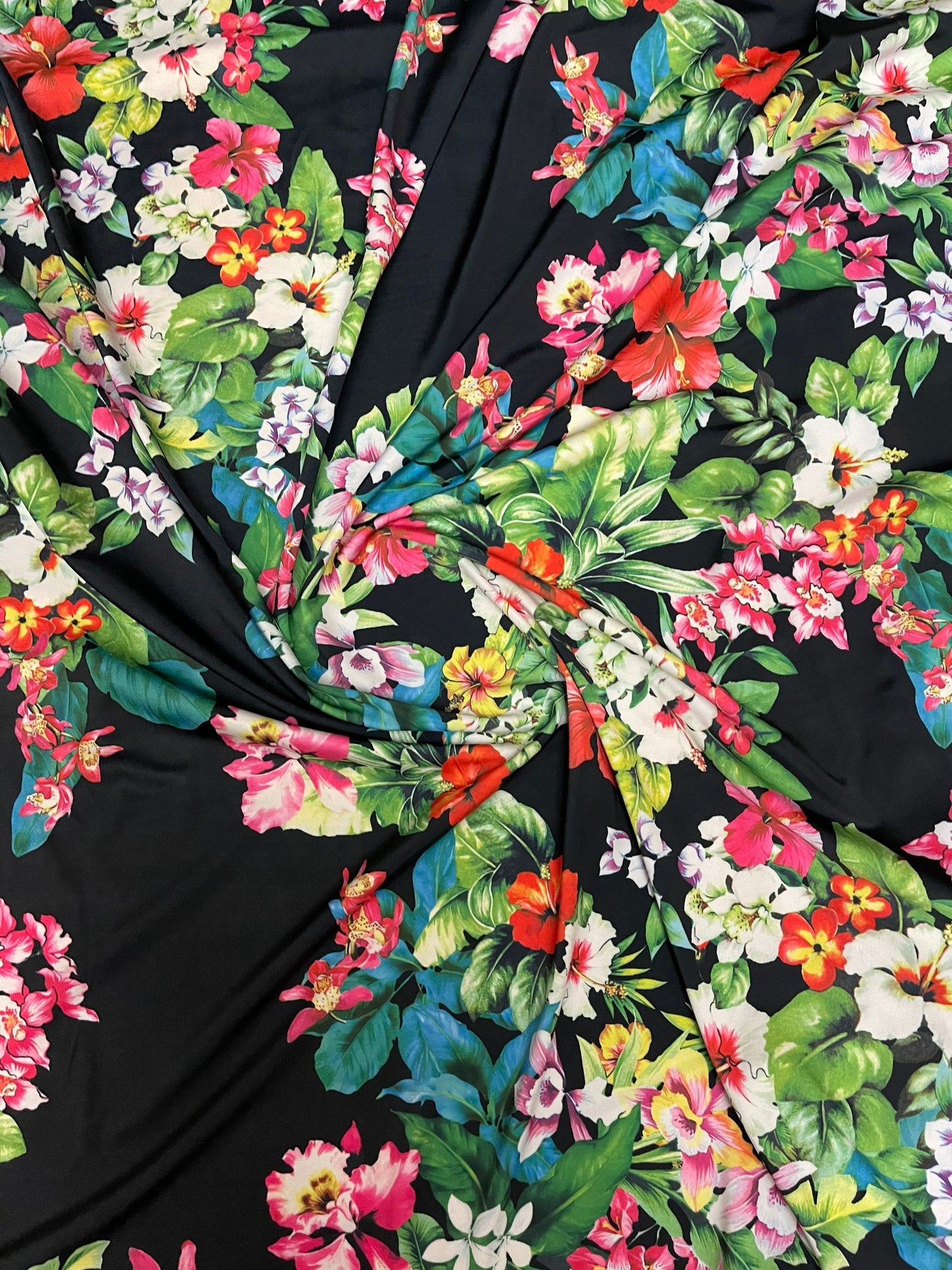 New floral design print on great quality of nylon spandex 4-way stretch 58/60” Sold by the YD. Ships Worldwide from Los Angeles California