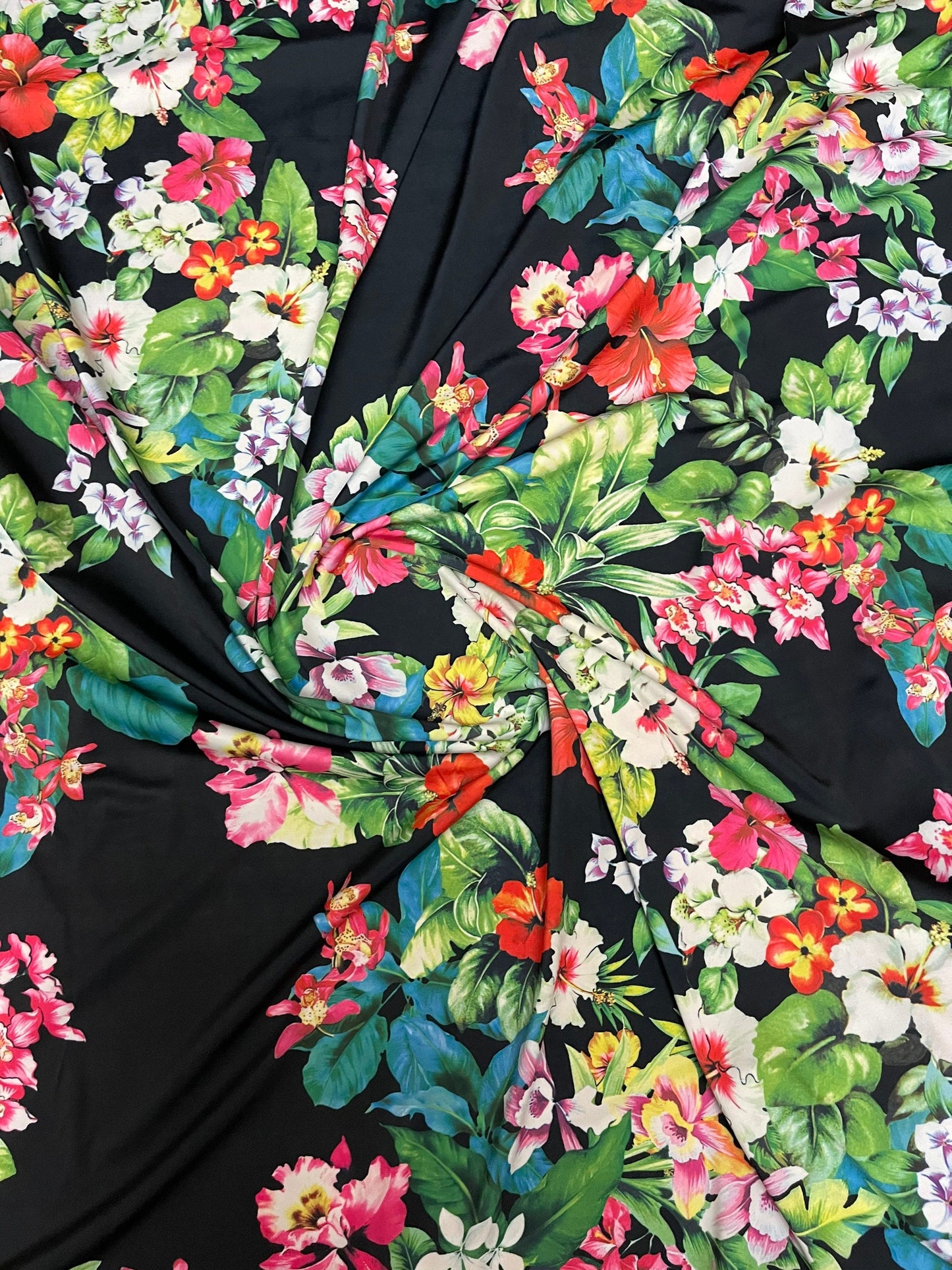 New floral design print on great quality of nylon spandex 4-way stretch 58/60” Sold by the YD. Ships Worldwide from Los Angeles California
