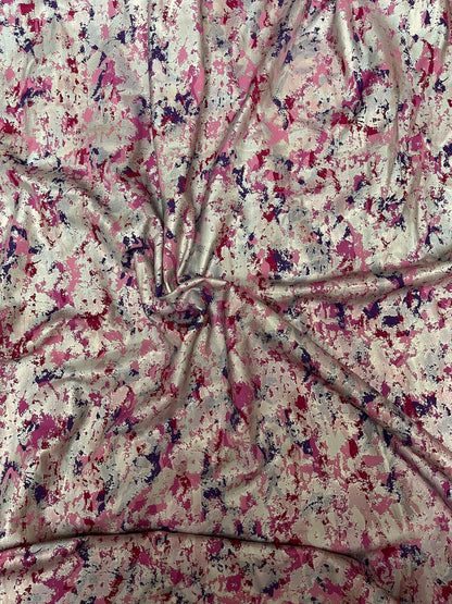 Camouflage design with foil splatter spandex 4-way stretch 58/60” Sold by the YD. Ships Worldwide from Los Angeles California USA.
