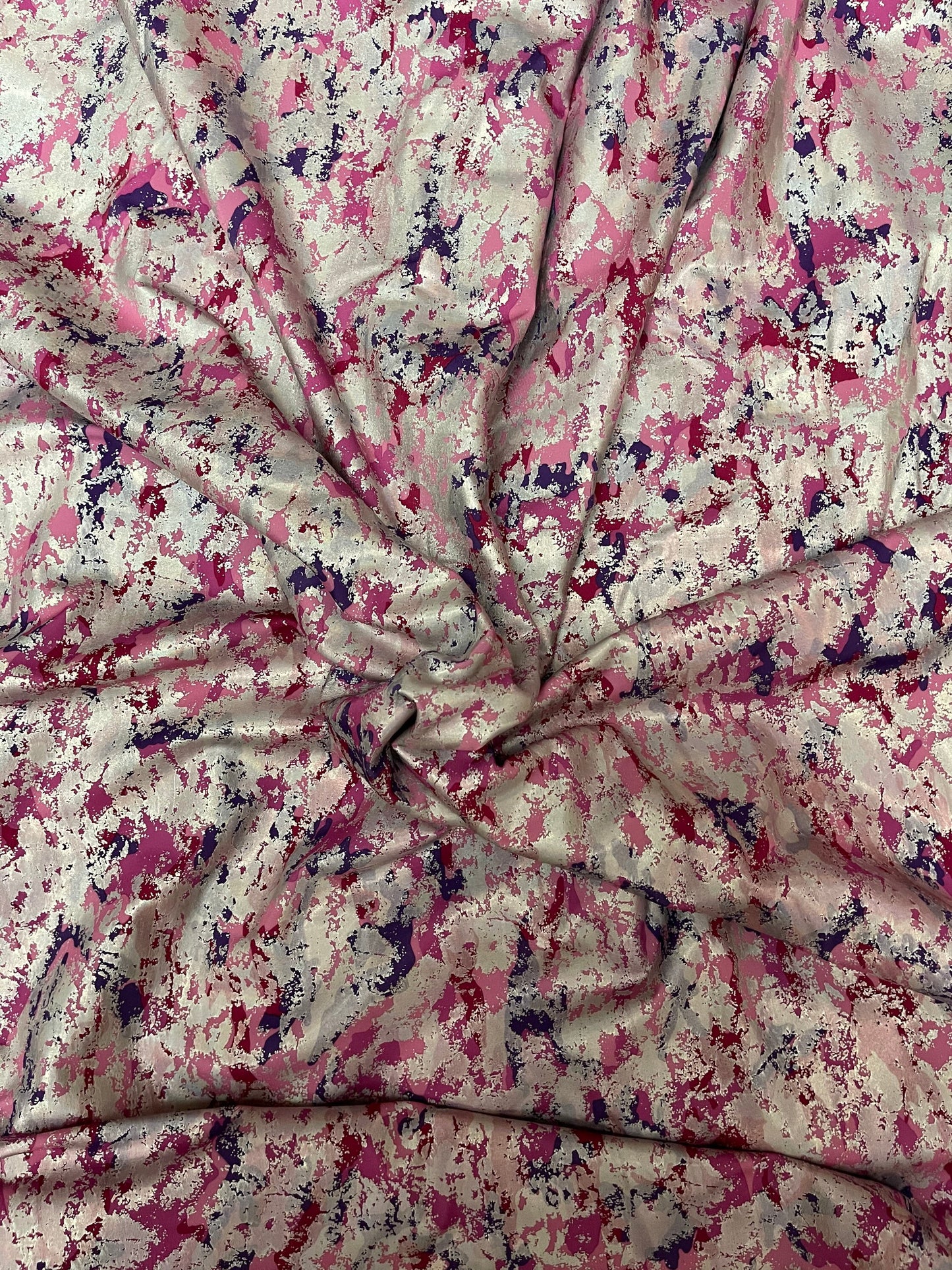 Camouflage design with foil splatter spandex 4-way stretch 58/60” Sold by the YD. Ships Worldwide from Los Angeles California USA.