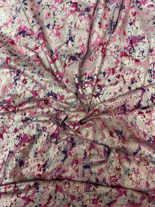 Camouflage design with foil splatter spandex 4-way stretch 58/60” Sold by the YD. Ships Worldwide from Los Angeles California USA.