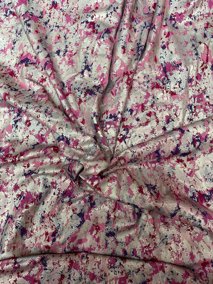 Camouflage design with foil splatter spandex 4-way stretch 58/60” Sold by the YD. Ships Worldwide from Los Angeles California USA.