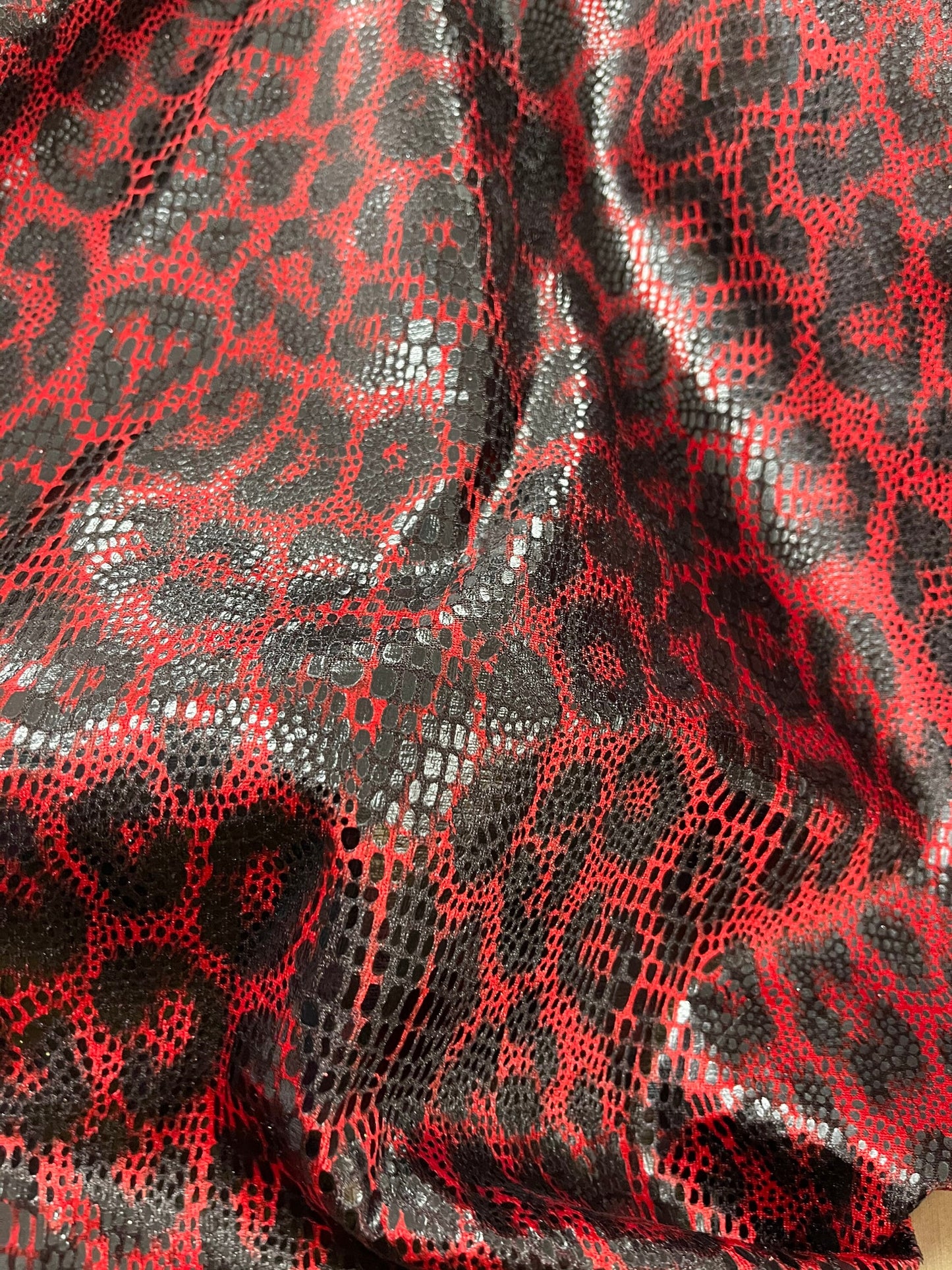 Exotic Leopard design print On Interlock with foil non stretch 58/60” Sold by the YD. Ships Worldwide from Los Angeles California USA