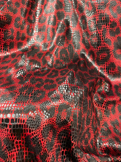 Exotic Leopard design print On Interlock with foil non stretch 58/60” Sold by the YD. Ships Worldwide from Los Angeles California USA