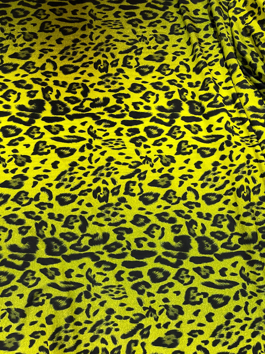 Exotic Leopard design print on ombre neon ye spandex 4-way stretch 58/60” Sold by the YD. Ships Worldwide from Los Angeles California USA.