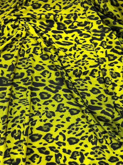 Exotic Leopard design print on ombre neon ye spandex 4-way stretch 58/60” Sold by the YD. Ships Worldwide from Los Angeles California USA.