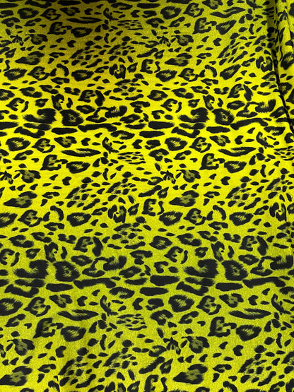 Exotic Leopard design print on ombre neon ye spandex 4-way stretch 58/60” Sold by the YD. Ships Worldwide from Los Angeles California USA.
