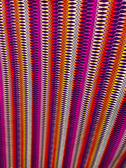 Geometric design Magenta/Multicolor print on best quality of nylon spandex 4-way stretch 58/60” Sold by the YD. Ships Worldwide