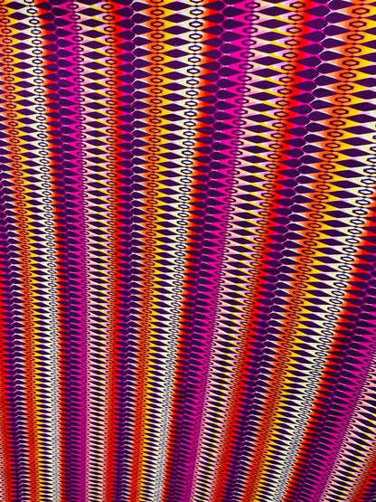 Geometric design Magenta/Multicolor print on best quality of nylon spandex 4-way stretch 58/60” Sold by the YD. Ships Worldwide