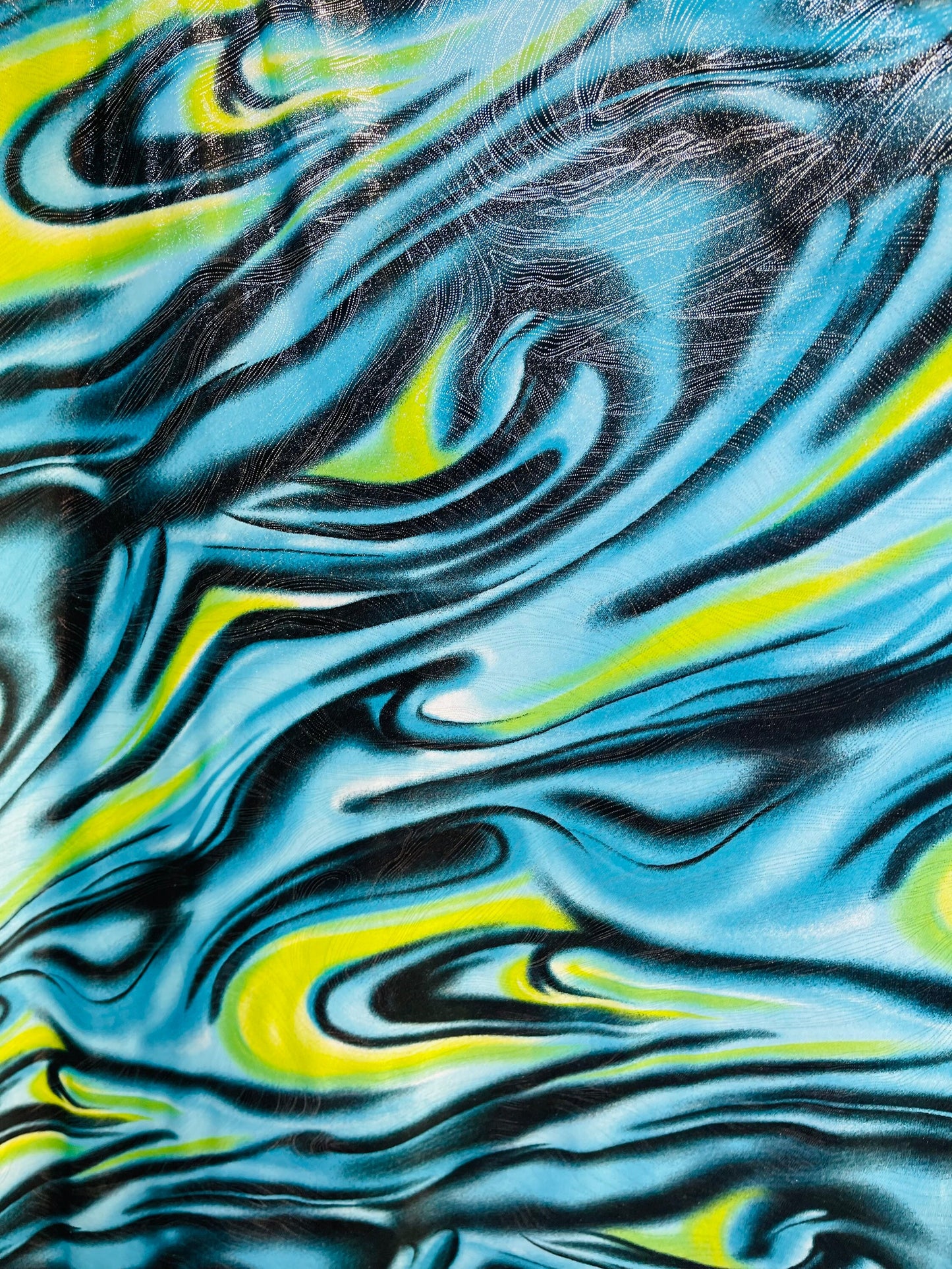 New modern abstract design with foil print on poly spandex 4-way stretch medium weight 58/60” Sold by the YD. Ships Worldwide from L.A CA
