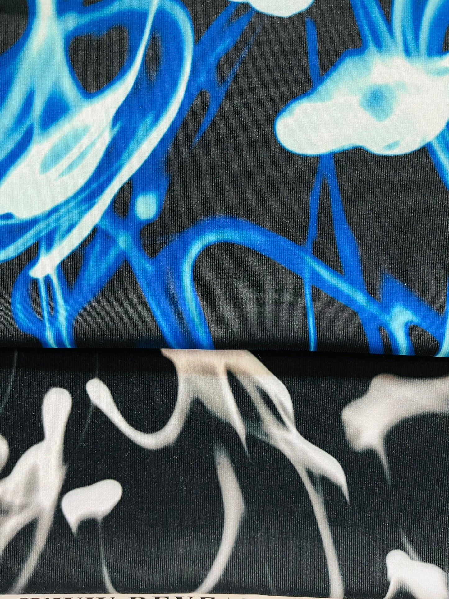New Abstract Electric Design print on poly spandex 4-way stretch 58/60” Sold by the YD. Ships Worldwide from Los Angeles California USA.