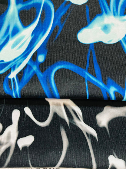 New Abstract Electric Design print on poly spandex 4-way stretch 58/60” Sold by the YD. Ships Worldwide from Los Angeles California USA.