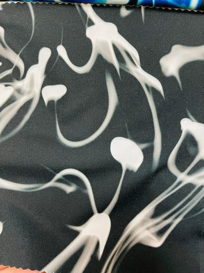 New Abstract Electric Design print on poly spandex 4-way stretch 58/60” Sold by the YD. Ships Worldwide from Los Angeles California USA.