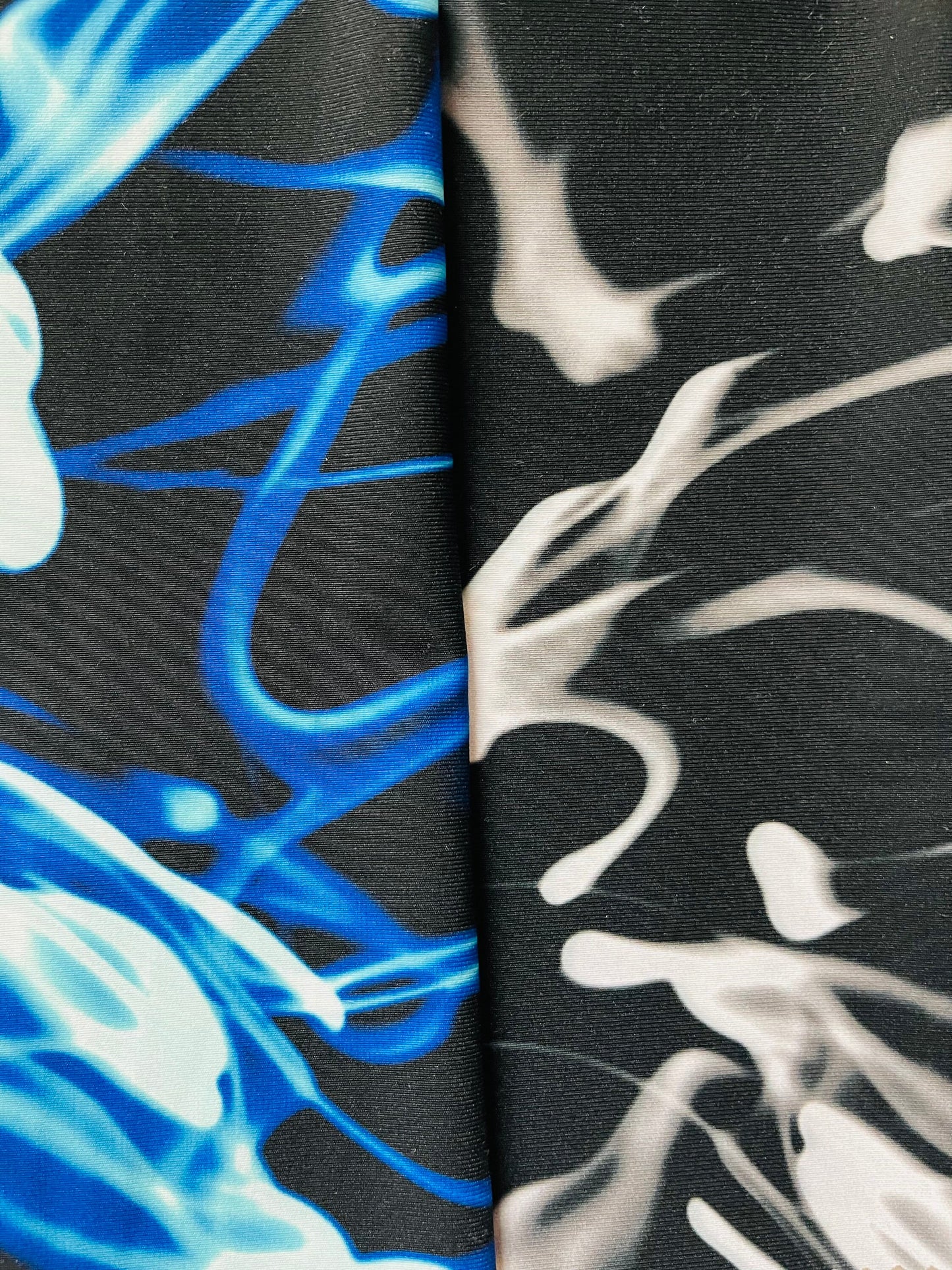 New Abstract Electric Design print on poly spandex 4-way stretch 58/60” Sold by the YD. Ships Worldwide from Los Angeles California USA.