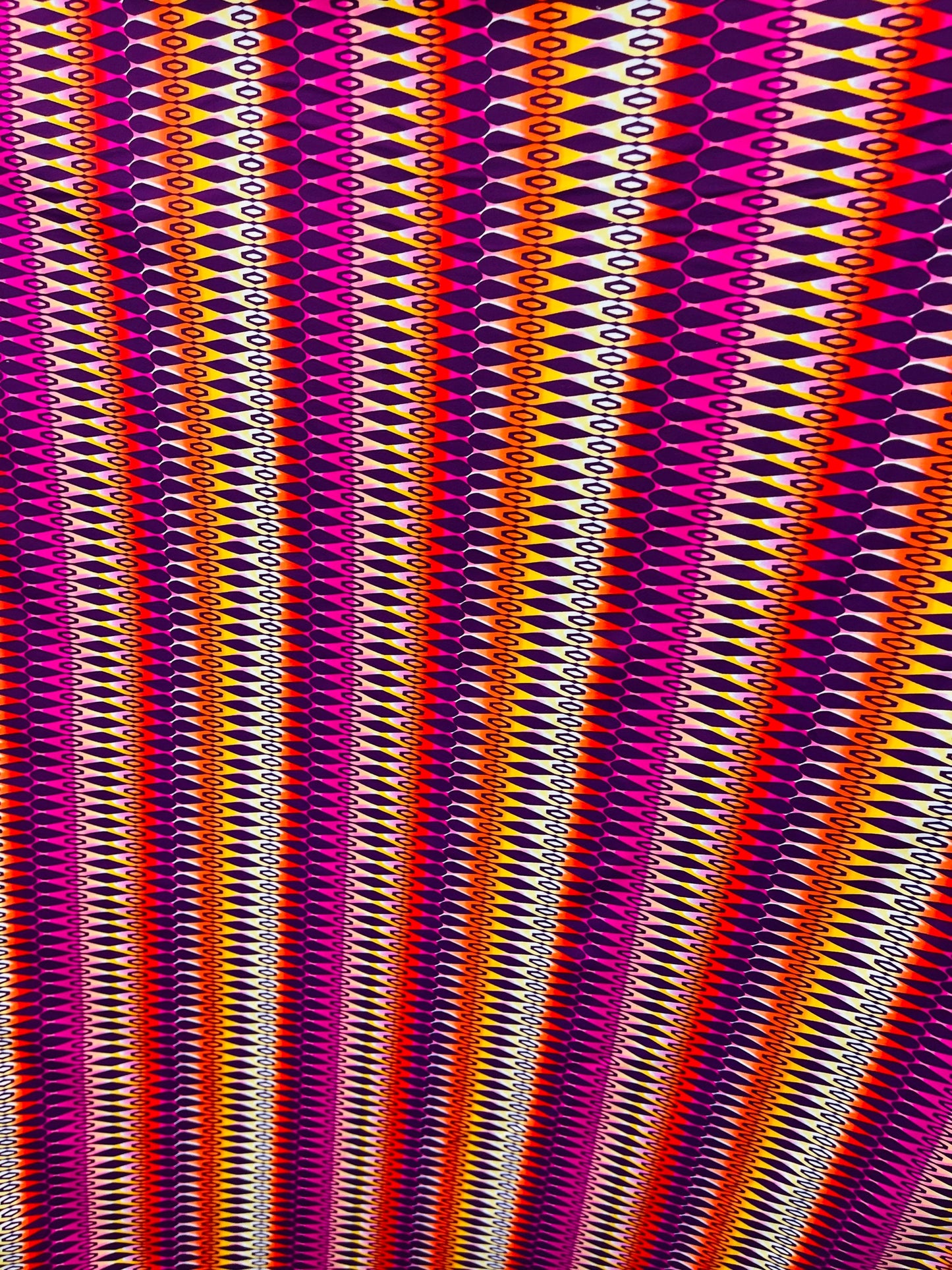 Geometric design Magenta/Multicolor print on best quality of nylon spandex 4-way stretch 58/60” Sold by the YD. Ships Worldwide