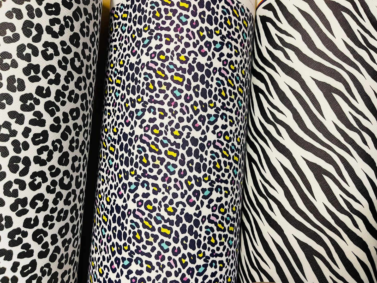 New Exotic multi animal print vinyl non stretch 57/58” Sold by the YD. Ships Worldwide from Los Angeles California USA.