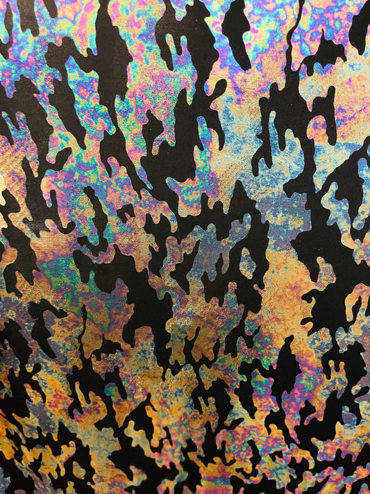 New camouflage Iridescence Black/ Pewter 4-way spandex best quality Hologram spandex 58/60” Sold by the YD. Ships Worldwide from Los Angeles