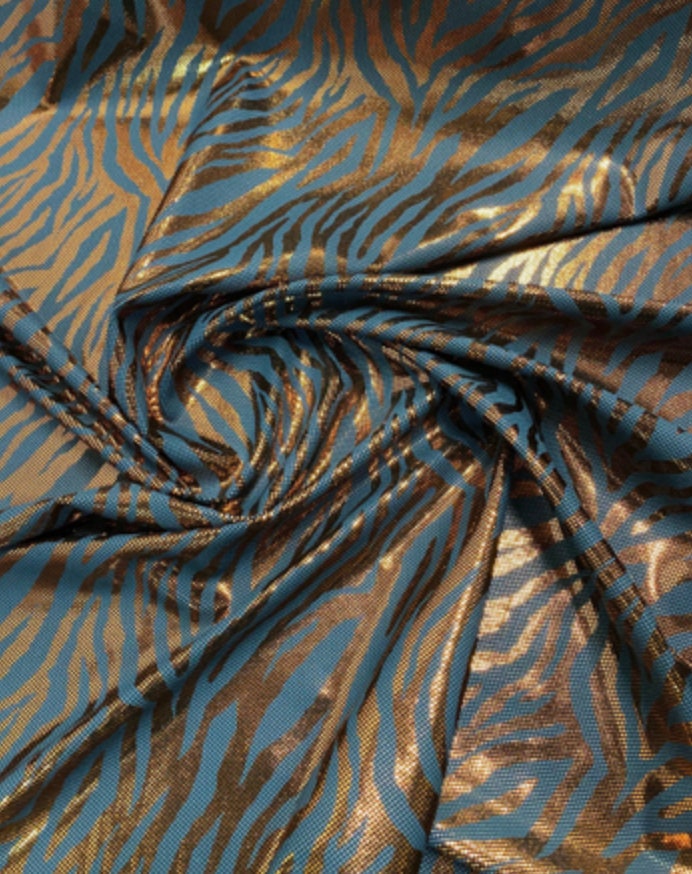 New Exotic zebra design metallic nylon spandex charcoal/copper hologram 4-way stretch 58/60” Sold by the YD. Ships Worldwide from L.A