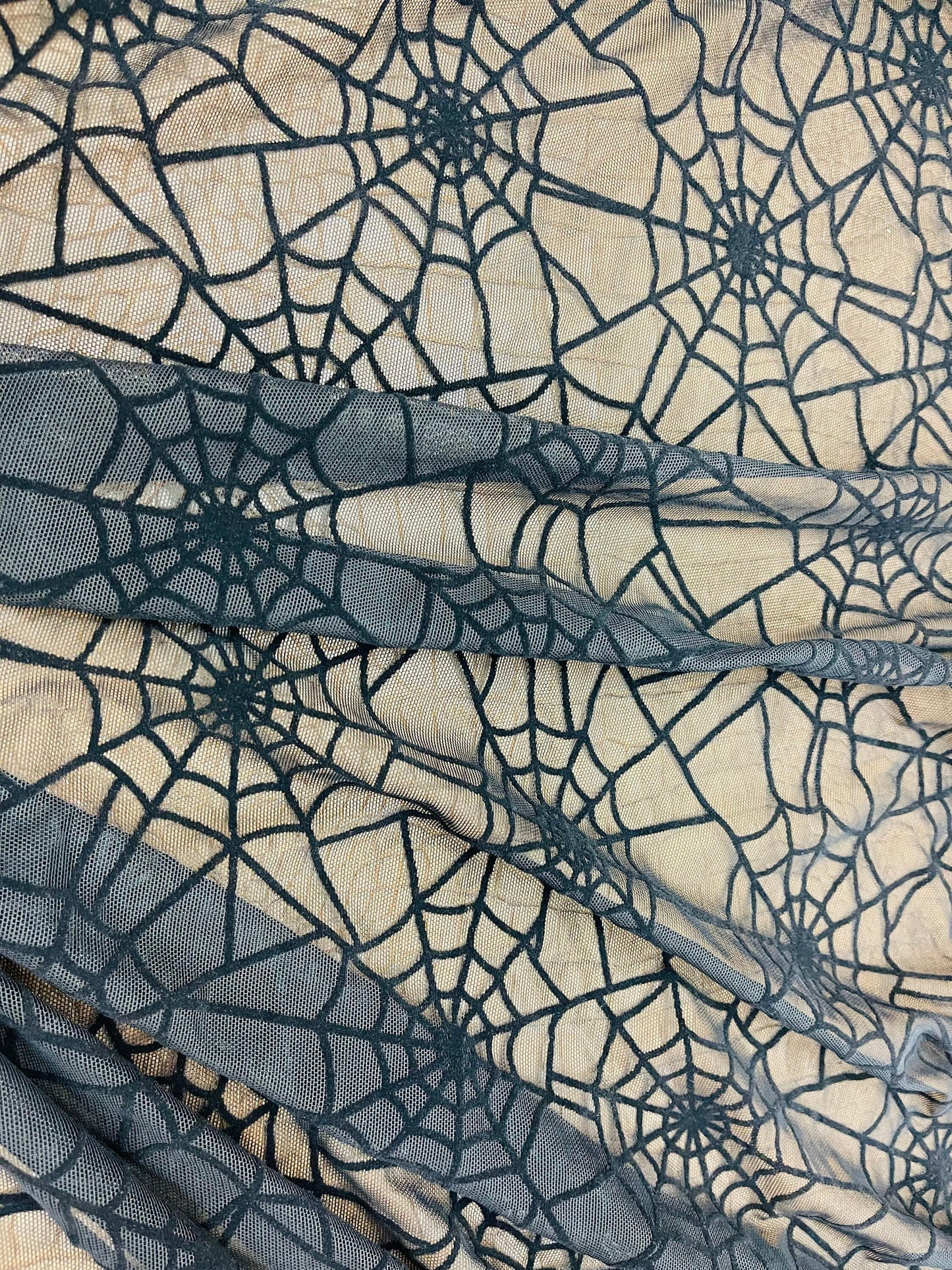 Spiderweb design best quality of stretch power mesh with black flocking 4-way stretch 58/60” Sold by the YD. Ships Worldwide from L.A CA