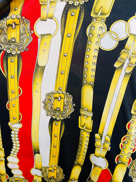 New belts fashion design print on poly spandex 4-way stretch 58/60” Sold by the YD. Ships Worldwide from Los Angeles California USA.