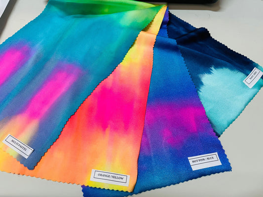 Luxury Tie dye Shiny Nylon spandex 4-way stretch best quality in the market 58/60” Sold by the YD. Ships Worldwide from Los Angeles CA