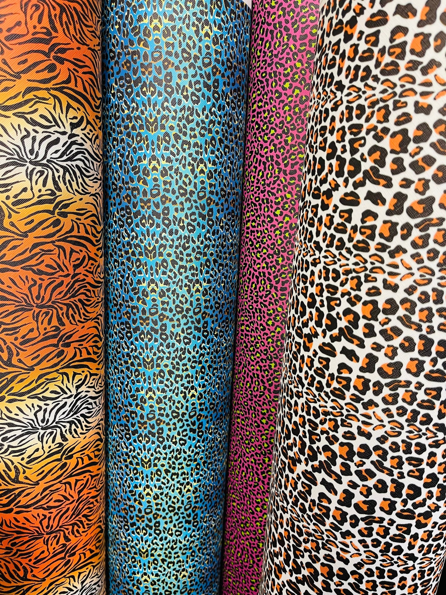 New Exotic multi animal print vinyl non stretch 57/58” Sold by the YD. Ships Worldwide from Los Angeles California USA.