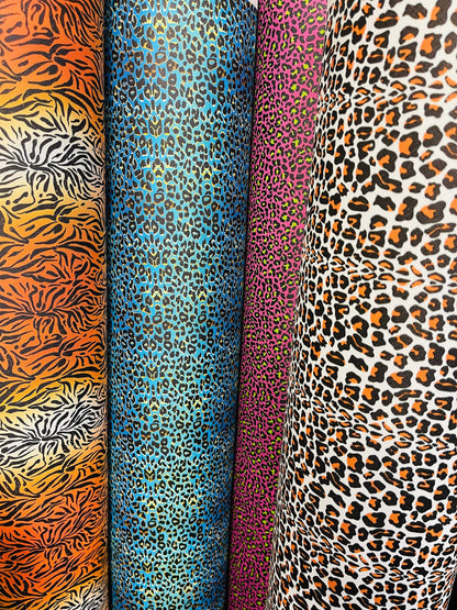 New Exotic multi animal print vinyl non stretch 57/58” Sold by the YD. Ships Worldwide from Los Angeles California USA.