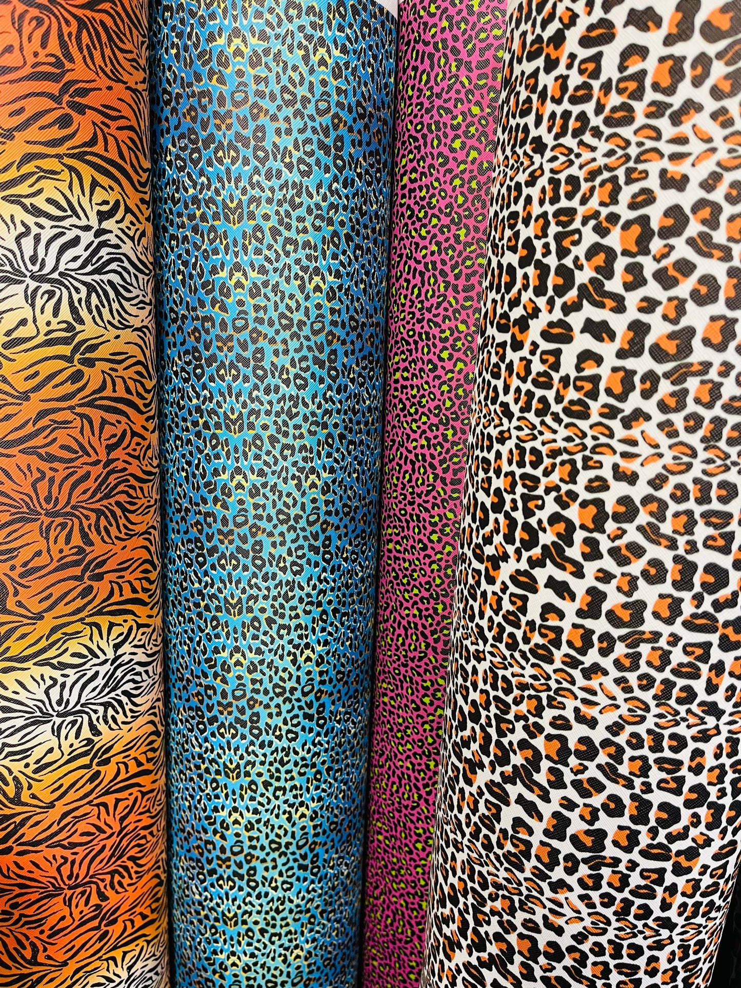 New Exotic multi animal print vinyl non stretch 57/58” Sold by the YD. Ships Worldwide from Los Angeles California USA.