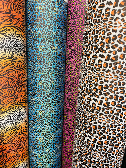 New Exotic multi animal print vinyl non stretch 57/58” Sold by the YD. Ships Worldwide from Los Angeles California USA.