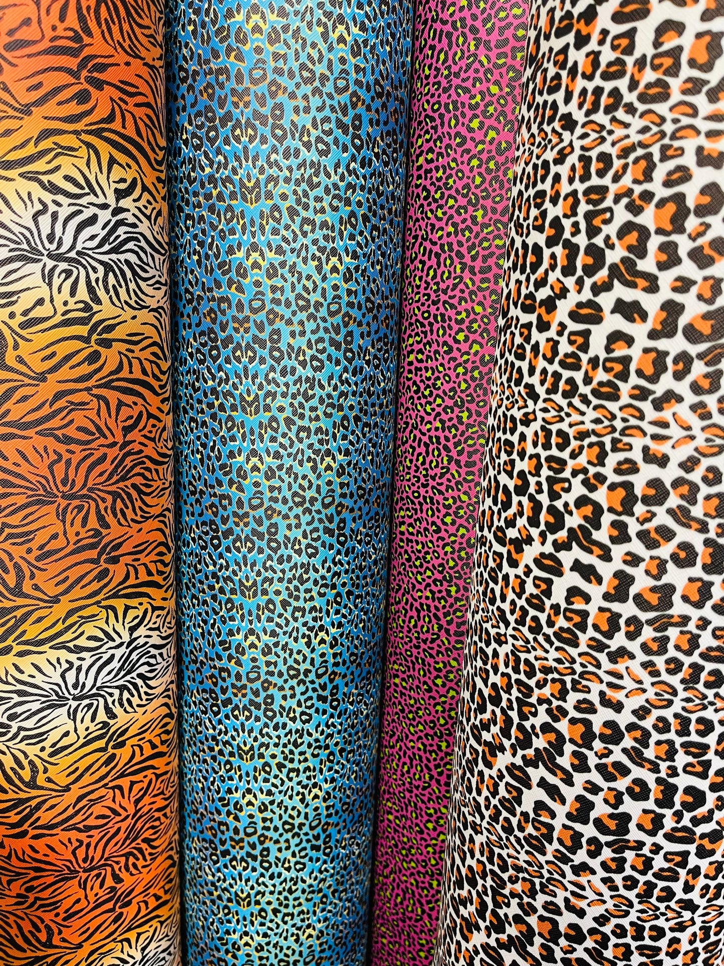 New Exotic multi animal print vinyl non stretch 57/58” Sold by the YD. Ships Worldwide from Los Angeles California USA.