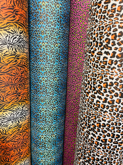 New Exotic multi animal print vinyl non stretch 57/58” Sold by the YD. Ships Worldwide from Los Angeles California USA.
