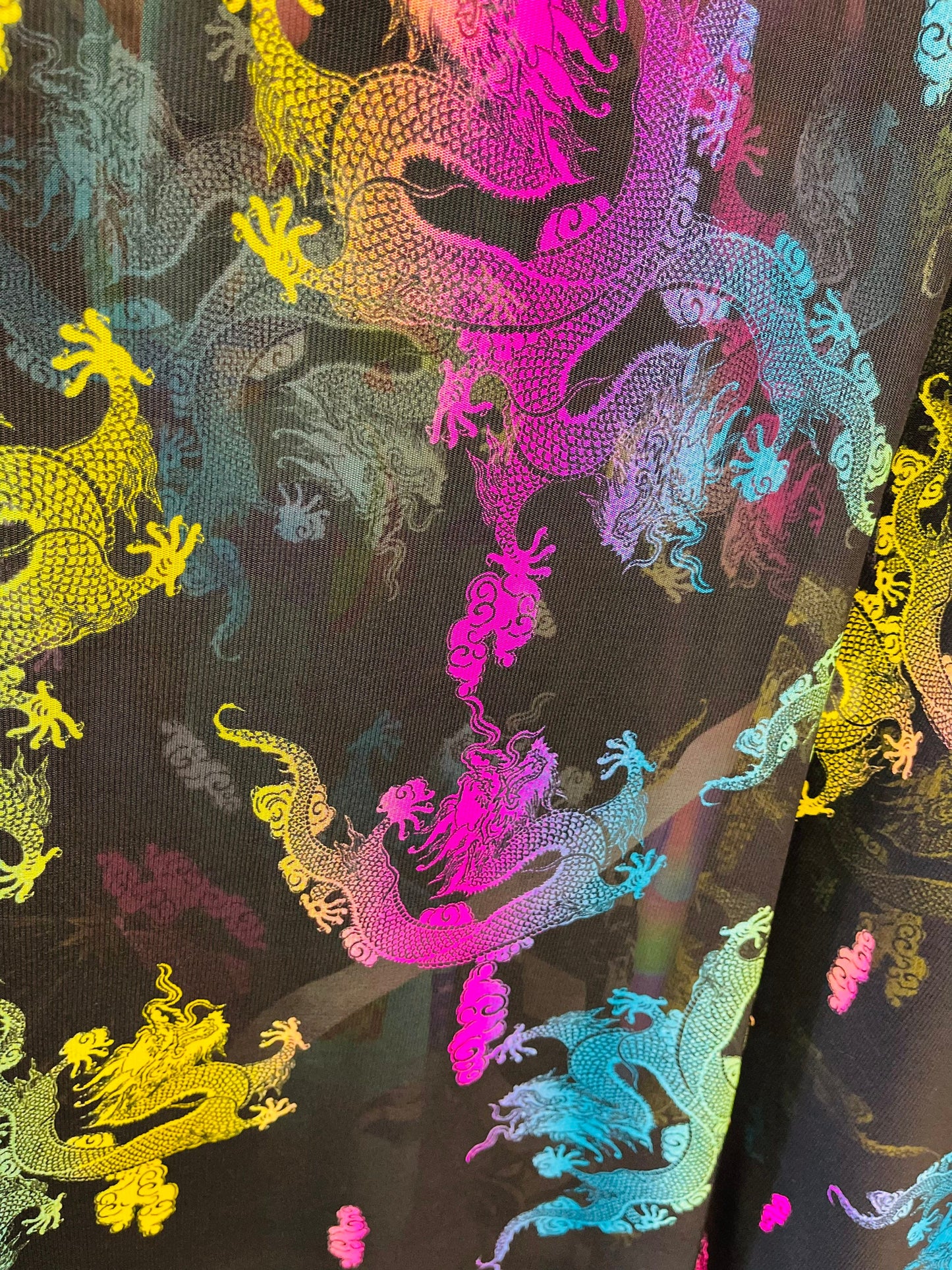 Exotic Dragon design print on Great quality of power mesh 4-way stretch 58/60” Sold by the YD. Ships Worldwide from Los Angeles California