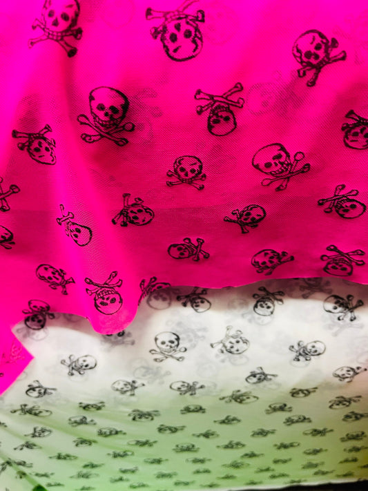 New power mesh skull desin 4 way stretch 58/60" Sold by the YD. Ships worldwide from Los Angeles California USA.