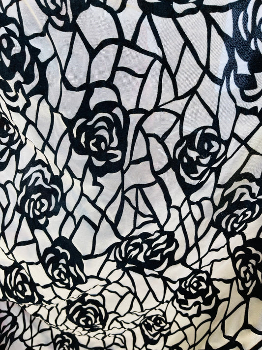 New Rose design flocking print on nude power mesh 4-way stretch 58/60” Sold by the YD. Ships Worldwide from Los Ángeles California USA