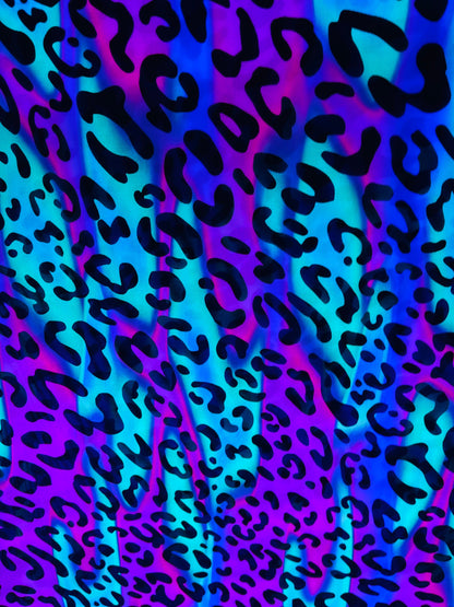 Exotic Leopard design it glows in the dark with black light print on best quality of nylon power mesh 4-way stretch 58/60” Sold by the YD.