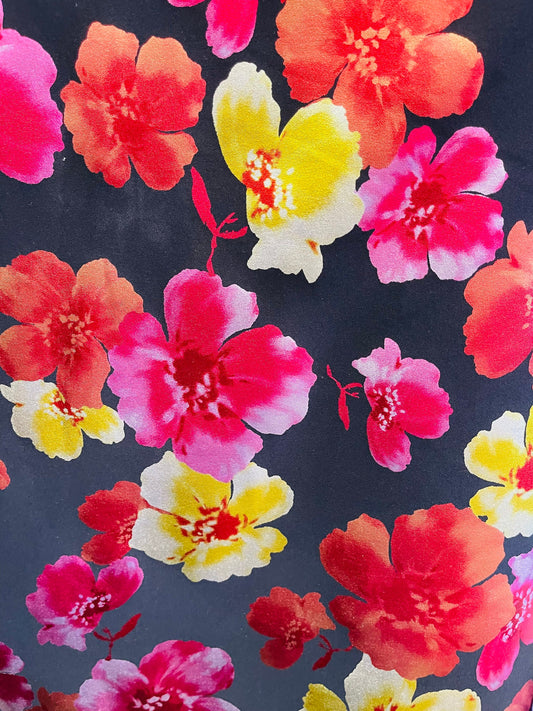 New flower design print on super techno spandex 2-way stretch 58/60” Sold by the YD. Ships Worldwide from Los Angeles California USA.