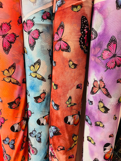 New Exotic Butterfly design print on best quality of nylon power mesh  4-way stretch 58/60” Sold by the YD. Ships Worldwide from Los Ángeles