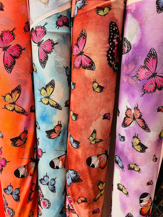 New Exotic Butterfly design print on best quality of nylon power mesh  4-way stretch 58/60” Sold by the YD. Ships Worldwide from Los Ángeles