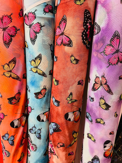 New Exotic Butterfly design print on best quality of nylon power mesh  4-way stretch 58/60” Sold by the YD. Ships Worldwide from Los Ángeles