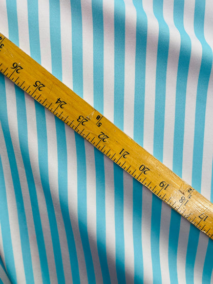 Stripes design Tiffany/white print on best quality of nylon spandex 4-way stretch 58/60” Sold by the YD. Ships Worldwide from Los Angeles CA