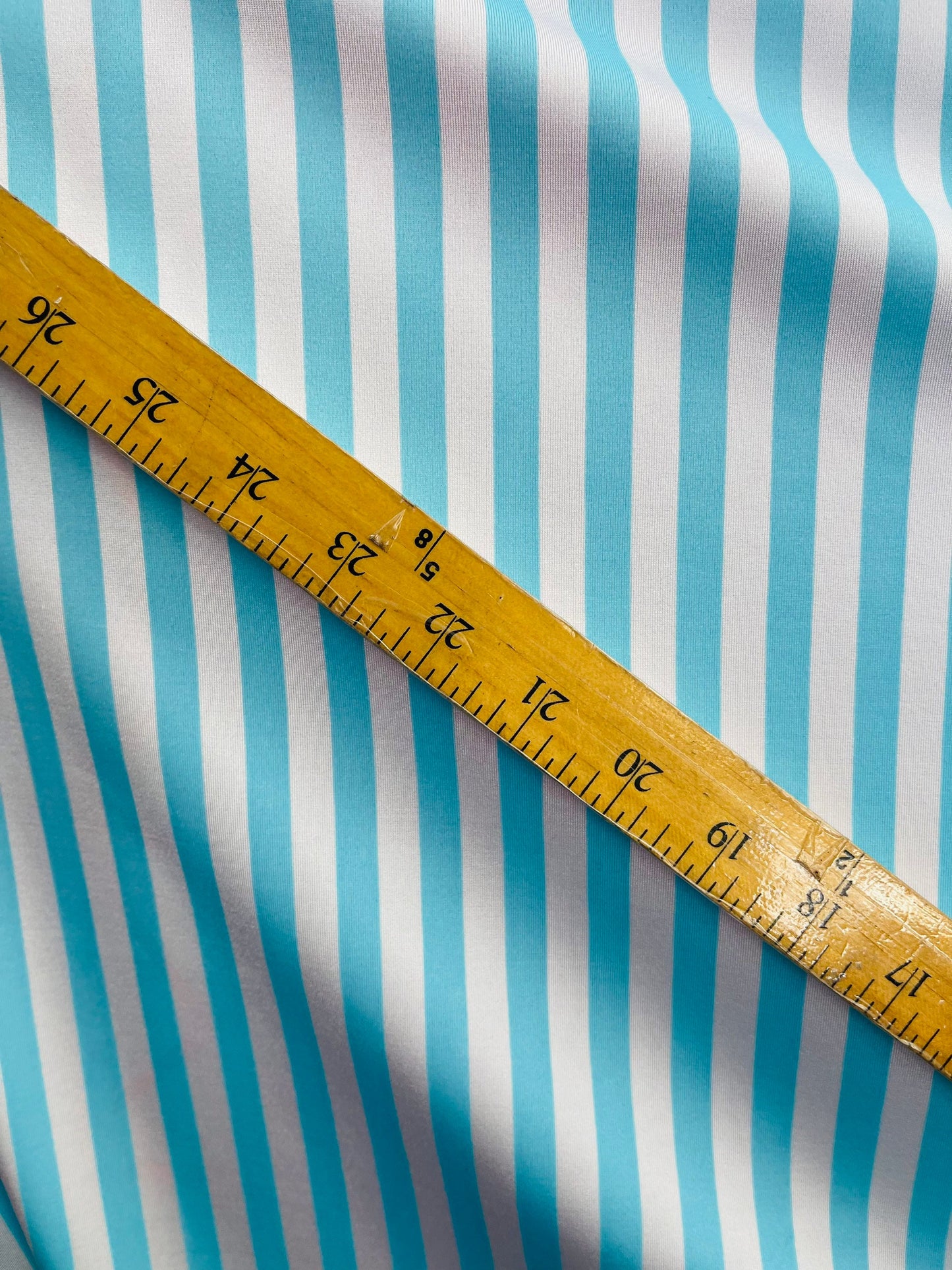 Stripes design Tiffany/white print on best quality of nylon spandex 4-way stretch 58/60” Sold by the YD. Ships Worldwide from Los Angeles CA