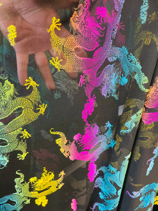 Exotic Dragon design print on Great quality of power mesh 4-way stretch 58/60” Sold by the YD. Ships Worldwide from Los Angeles California