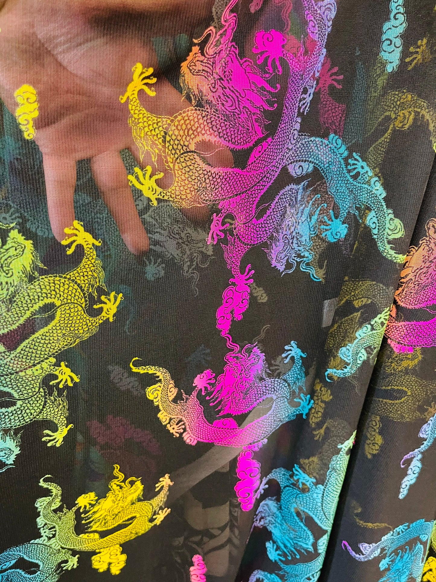 Exotic Dragon design print on Great quality of power mesh 4-way stretch 58/60” Sold by the YD. Ships Worldwide from Los Angeles California