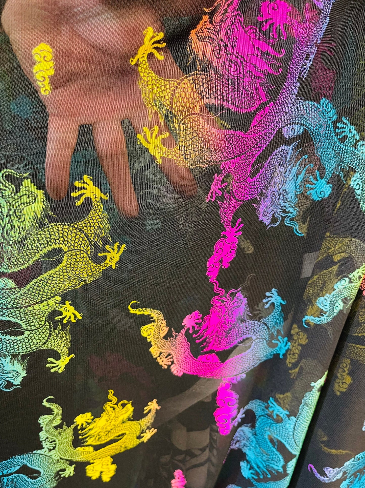 Exotic Dragon design print on Great quality of power mesh 4-way stretch 58/60” Sold by the YD. Ships Worldwide from Los Angeles California