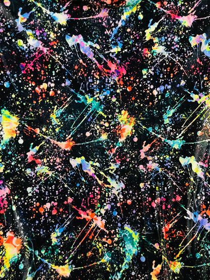 New splatter paint design Black/Multicolor print on best quality of stretch velvet 4-way stretch 58/60” Sold by the YD. Ships worldwide