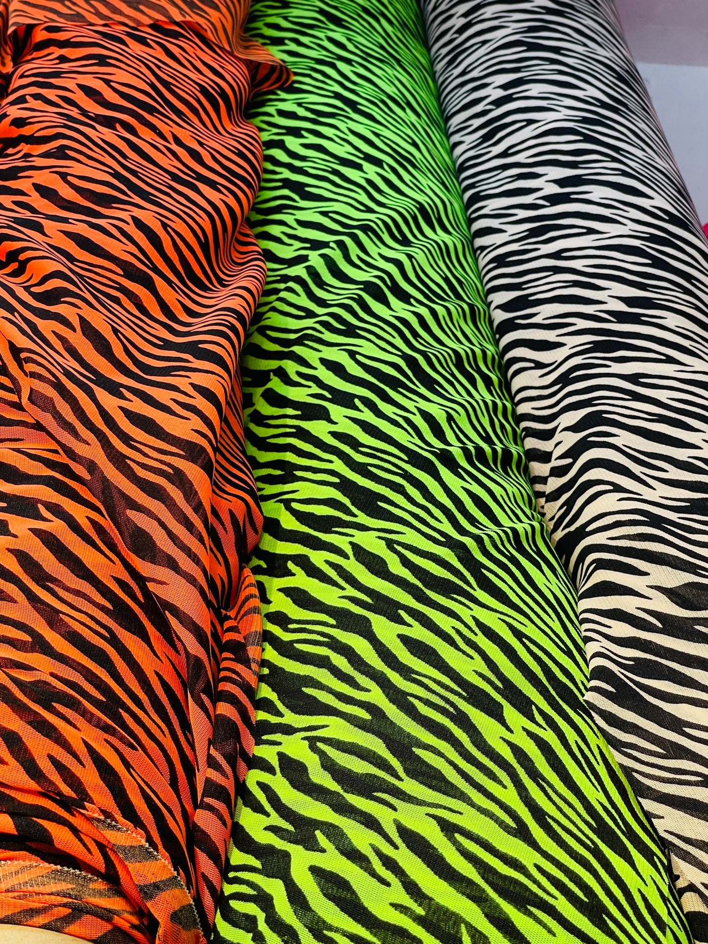 New Exotic Zebra design print on great quality of stretch mesh 4-way 58/60” Sold by the YD. Ships Worldwide from Los Angeles California USA.